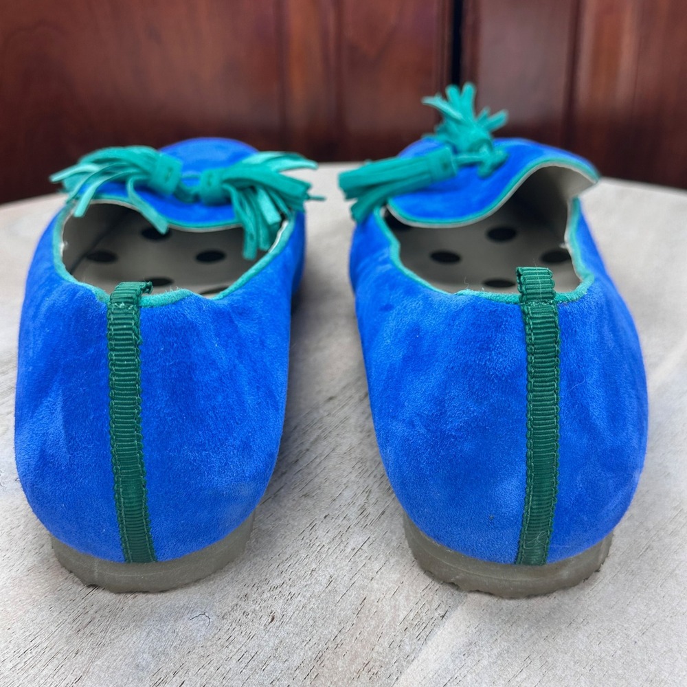 Boden Blue Suede Tassel Loafers Green Trim Pointed Toe Flats Mens EU 39 - Picture 4 of 12